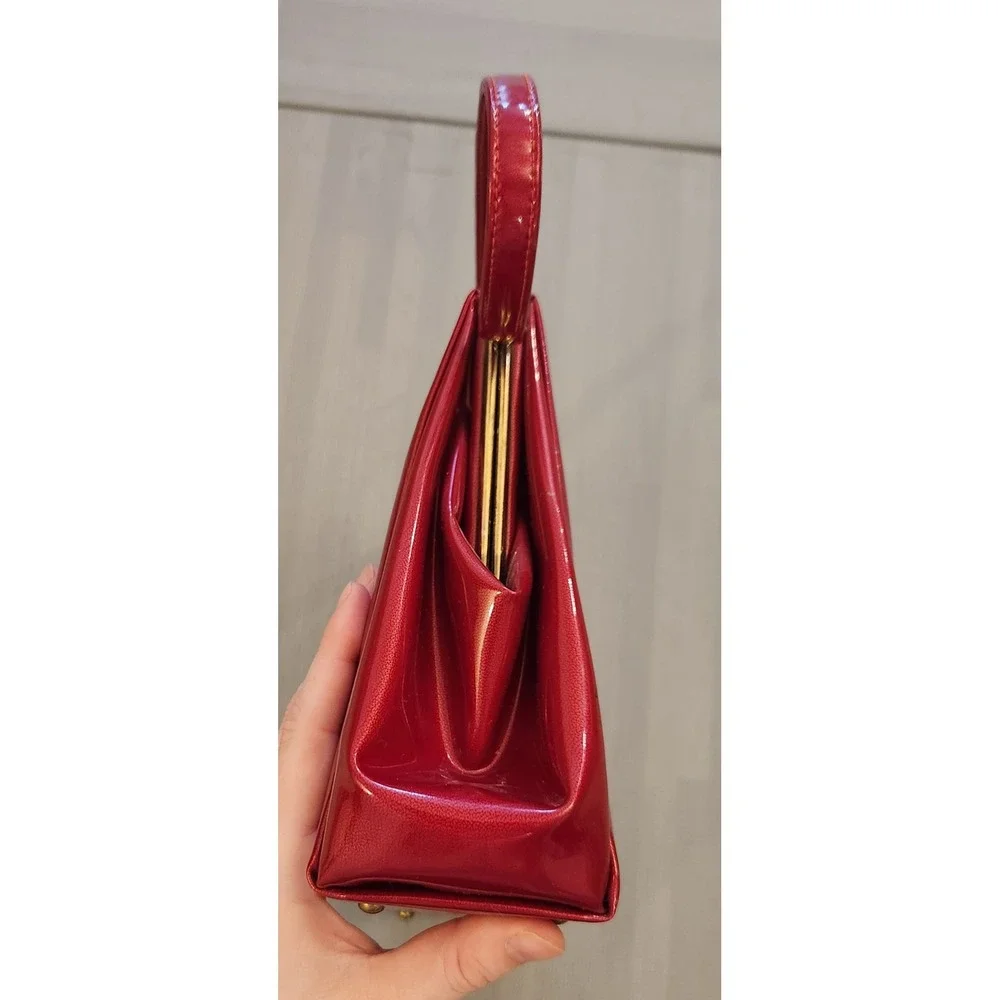 Theodor‎ California Vintage Red Patent Leather Handbag Mid Century Frame Bag